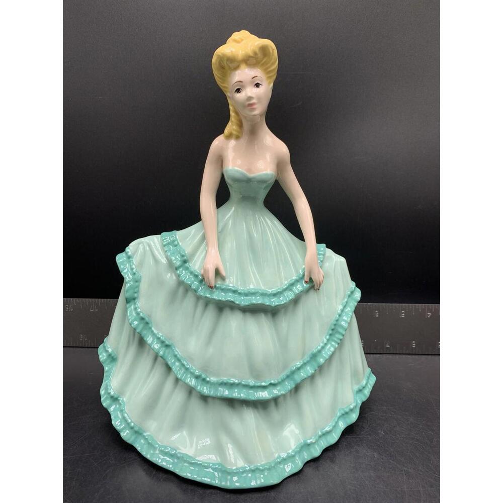 Vintage Holland Mold porcelain ceramic Lady In Teal Dress 10"
